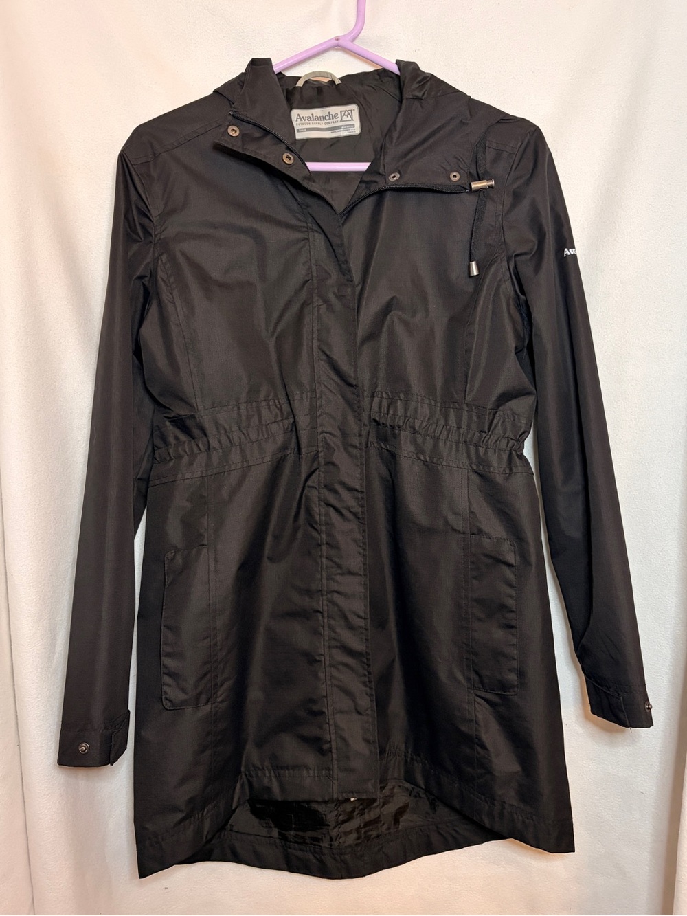 Avalanche Black Lightweight Hooded rain jacket with cinched waist- Sz Small
